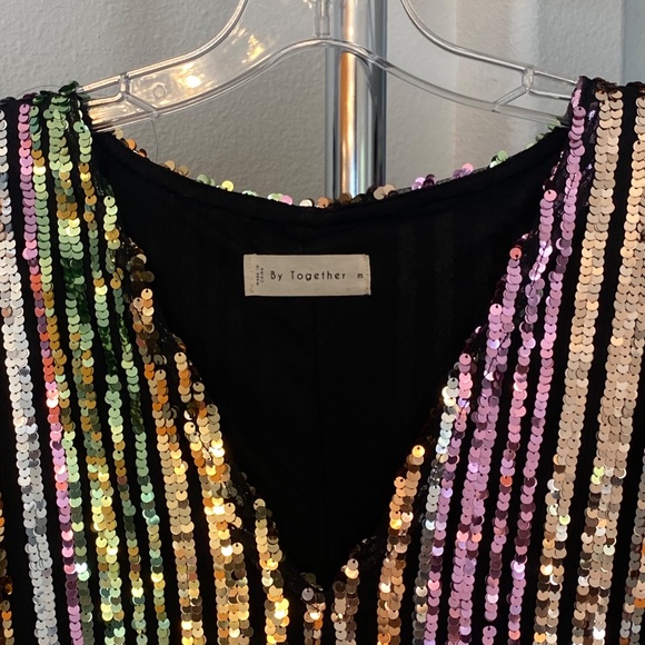 By Together Rainbow Sequin Stripes Mini Shift Dress - Picture 3 of 7